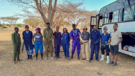 Veterinary doctors from Christ is the Answer Ministires (CITAM), pose for a photo during a mission in Olturot.