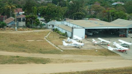 An aerial view of the Central Aviation Services (CAS) hangar at Dodoma airport, Tanzania.