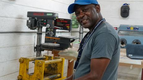 Gift working in the MAF Kenya workshop