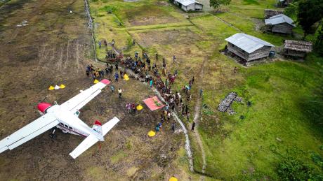 An Arial view of the Fiyak airstrip after the MAF plane successfully landed.