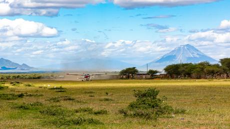 Aircraft landing on airstrip in Tanzania