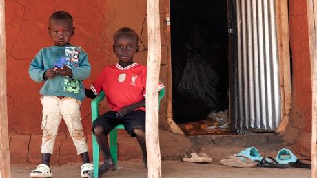 Two of the nine siblings, in Tut’s family, in Palorinya refugee settlement in northern Uganda.