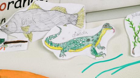 Student writing tasks on wall