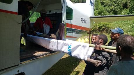 loading of a stretcher patient at Mibu