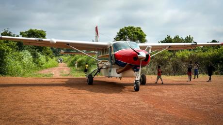 MAF aircraft in service in South Sudan on a red dirt airstrip