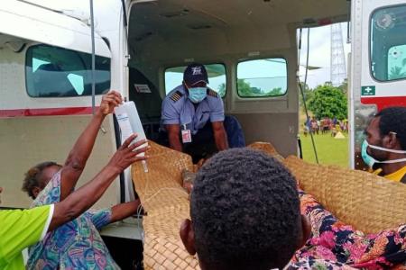 Patient lifted into the aircraft