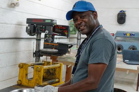 Gift working in the MAF Kenya workshop