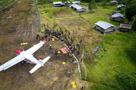 An Arial view of the Fiyak airstrip after the MAF plane successfully landed.