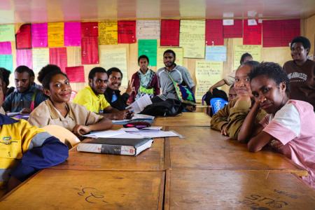 Grade Nine students Of Ginitoka high school, pose for a picture during class