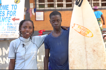 Alice W. Toe Waves for Change Trainer and student Emmanuel Portee