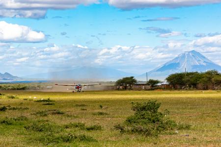 Aircraft landing on airstrip in Tanzania