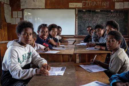 Ginitoka Primary Students, pose during a class time