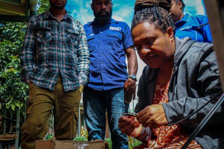 Doctors participating in the hands-on practical session of the HF & Solar training.
