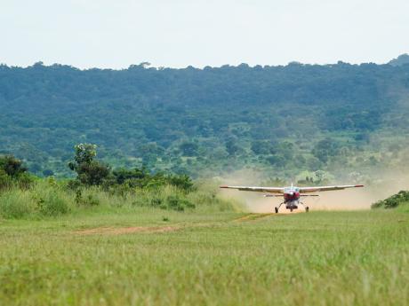 Aircraft landing at the palorinya Refugee Settlement