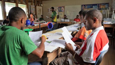 Mougulu High School teacher Maika Yabua in his science class in July 2022