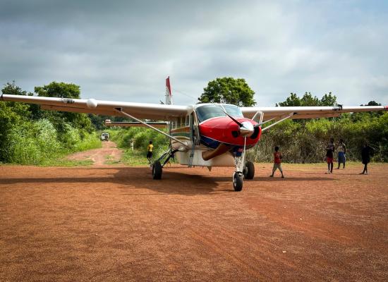 MAF aircraft in service in South Sudan on a red dirt airstrip