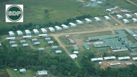 The SDP Balimo hub from the air with SDP Logo