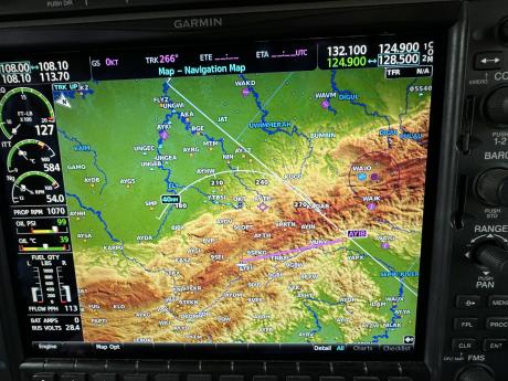 inflight areal map with location and flight route Telefomin to Ibil