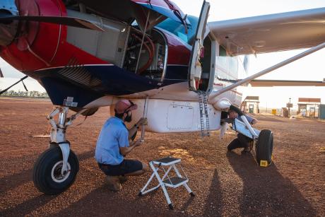 Pilots squaring away plane at end of day