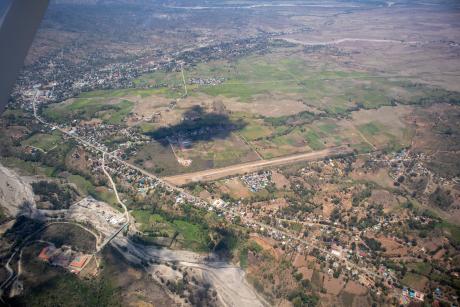 A town and airstrip viewed from the air