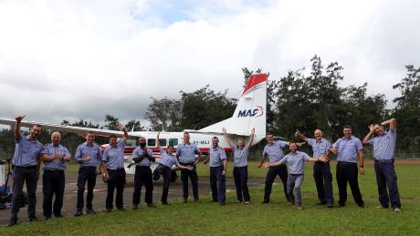 group photo of the pilots - doing funny gestures