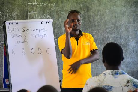 Kachinga Peter Disability Inclusion Facilitator, Training Teachers on sign language in Magwi, Eastern Equatoria
