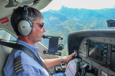 MAF PNG pilot Andy Symonds in flight during one of his missions.