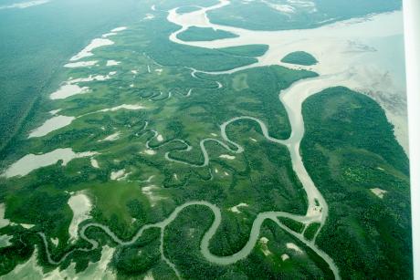 Aerial view of flooded rivers