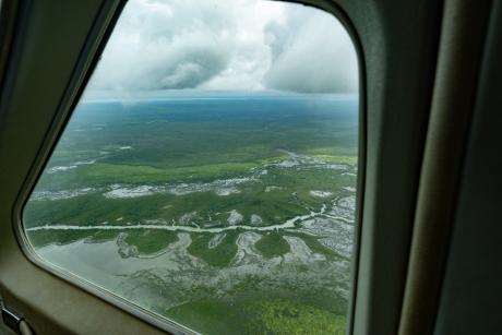 Aerial view of flooded land