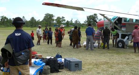 One of the SDP Aerial Health Patrol team dropped off at the Boboa airstrip by the MAF aircraft.