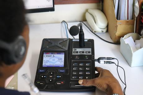 A HF radio control panel being used