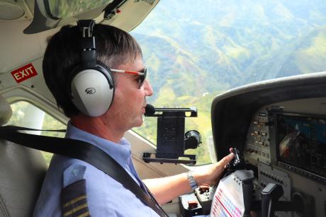 Pilot Andy Symmonds at the controls during a routine MAF flight.