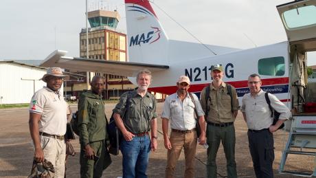 The African Parks Network team, ready for the Moyen Bafing National Park with the MAF flight.