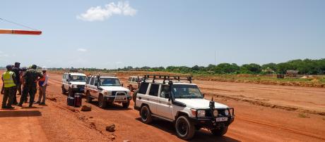 At Labe airfield, the African Parks team on its way to the Middle Bafing National Park