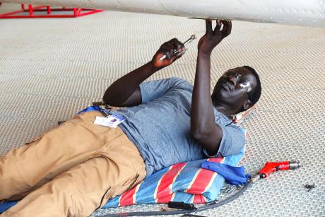 John Chol at work at MAF Uganda hangar