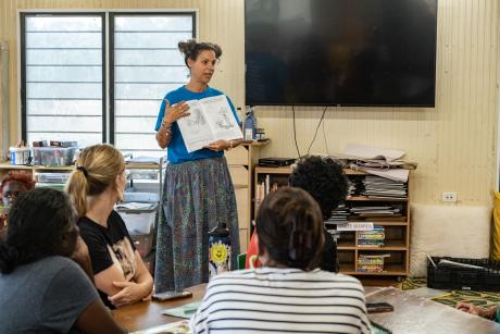 Teacher trainer leads workshop in school