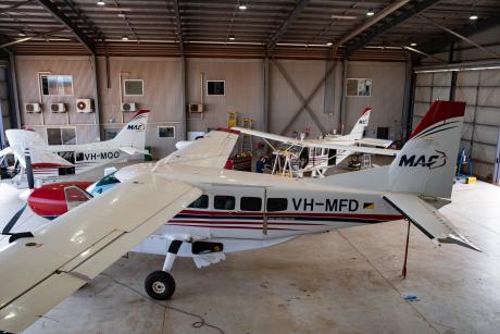Aircraft in hangar at MAF facility in Arnhem Land