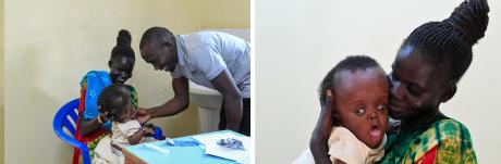 Dr Shadrack consults with baby Achirin and her Mama Ayen