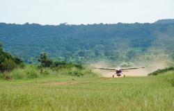 Aircraft landing at the palorinya Refugee Settlement